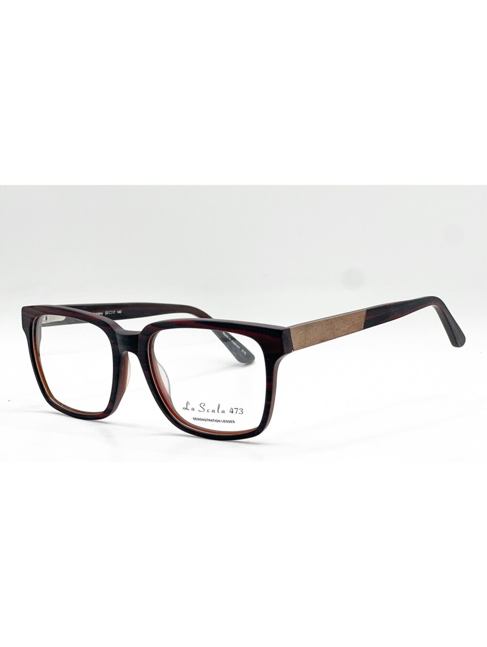 La Scala 473 Wooden Black Red Striped Black/Red Striped Eyeglasses 53-17-140